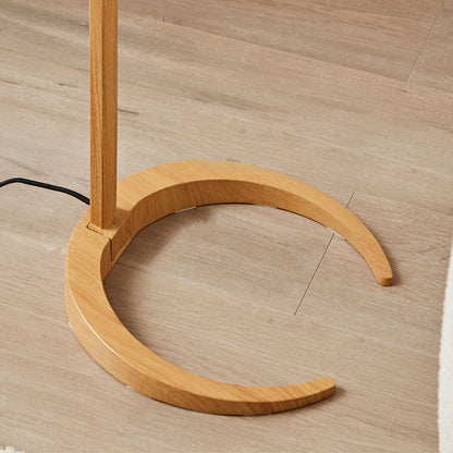 Archer Natural Floor Lamp - Japandi Style Oak Finish with Textured Shade, Curvaceous Design, Compact Footprint